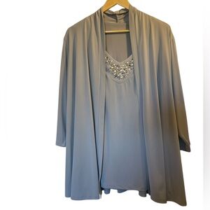 SUSAN GRAVER Gray 2-Piece Twinset Jacket and Pearl Adorned Tank Blouse Top - 1X